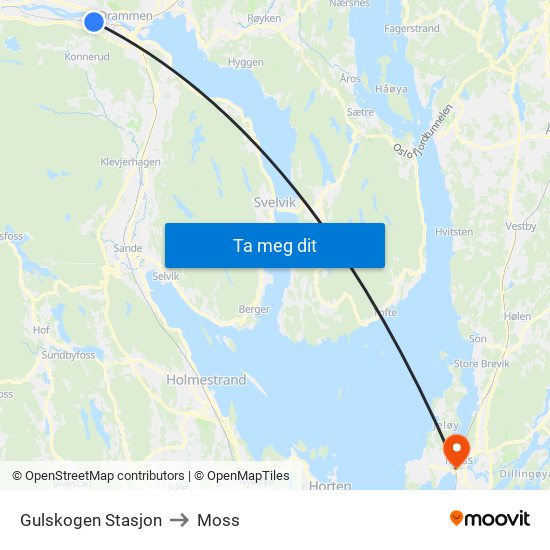 Gulskogen Stasjon to Moss map