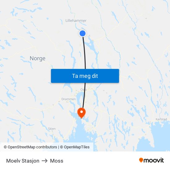 Moelv Stasjon to Moss map