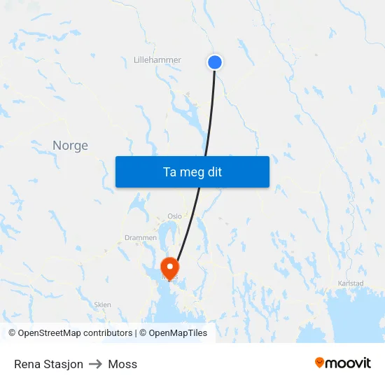 Rena Stasjon to Moss map