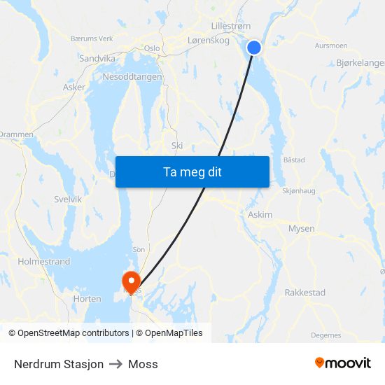 Nerdrum Stasjon to Moss map