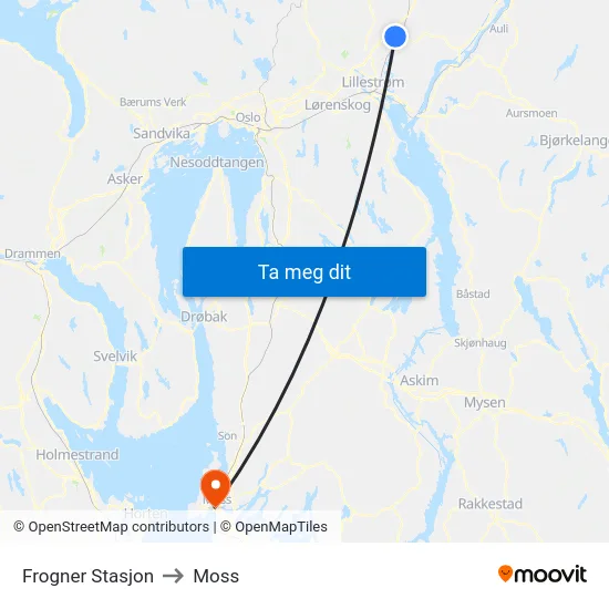 Frogner Stasjon to Moss map