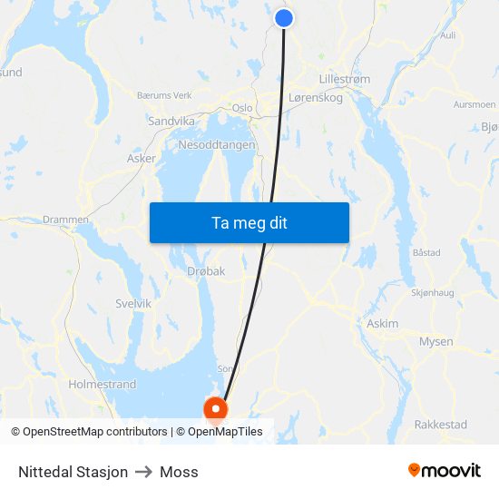 Nittedal Stasjon to Moss map