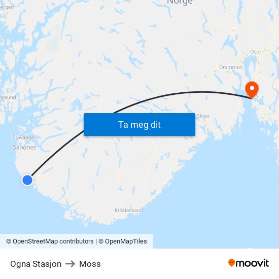 Ogna Stasjon to Moss map