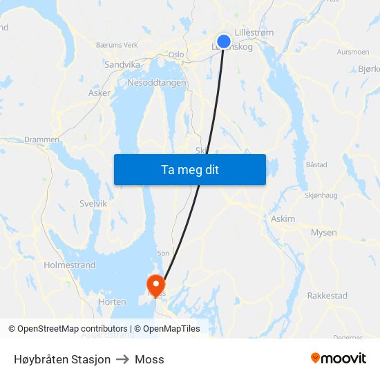 Høybråten Stasjon to Moss map
