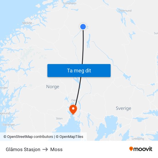Glåmos Stasjon to Moss map