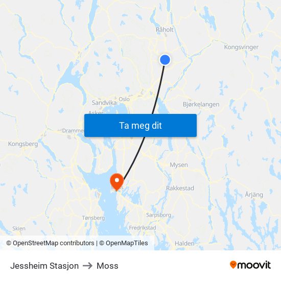 Jessheim Stasjon to Moss map