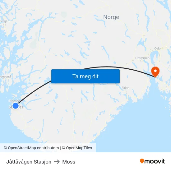 Jåttåvågen Stasjon to Moss map
