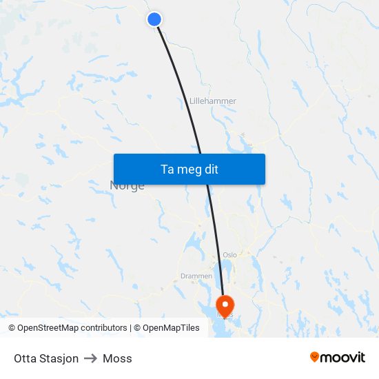 Otta Stasjon to Moss map