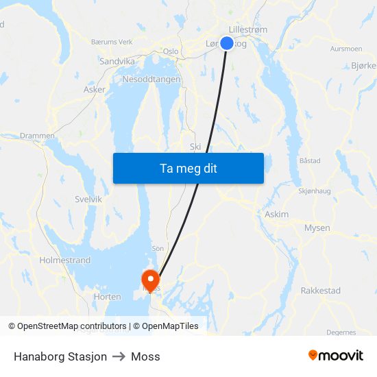 Hanaborg Stasjon to Moss map