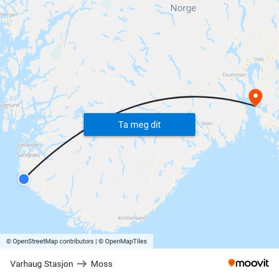 Varhaug Stasjon to Moss map