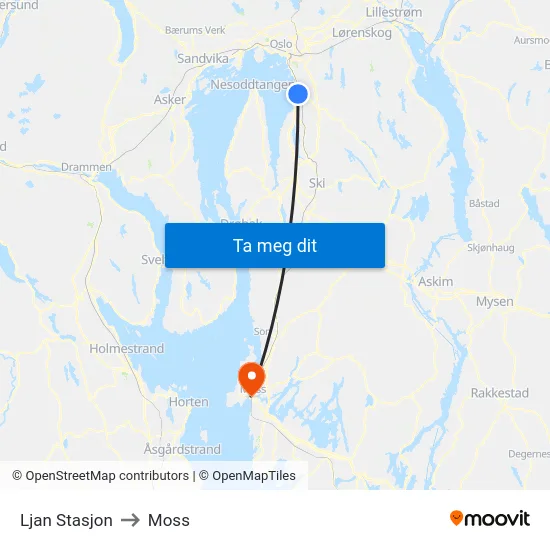 Ljan Stasjon to Moss map