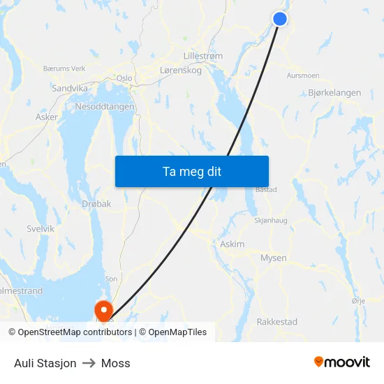 Auli Stasjon to Moss map