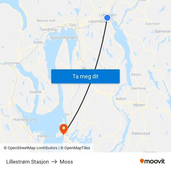Lillestrøm Stasjon to Moss map