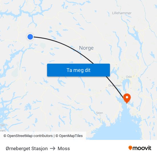 Ørneberget Stasjon to Moss map