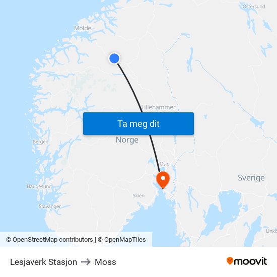 Lesjaverk Stasjon to Moss map