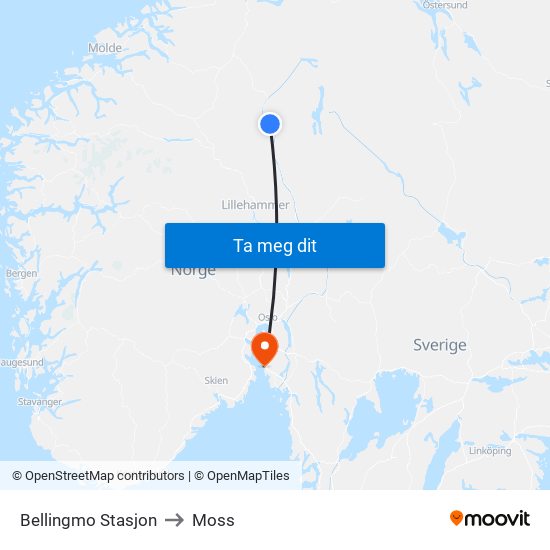 Bellingmo Stasjon to Moss map