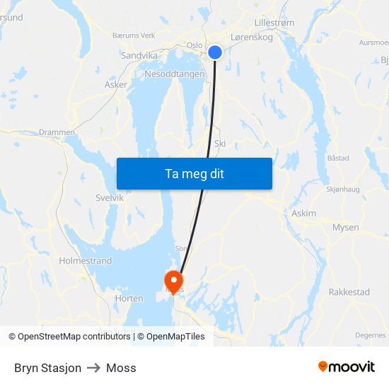 Bryn Stasjon to Moss map