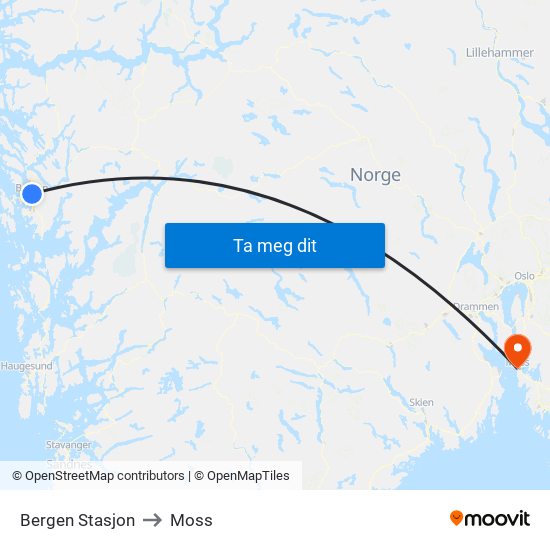 Bergen Stasjon to Moss map