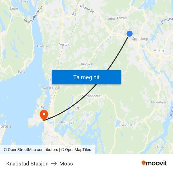Knapstad Stasjon to Moss map