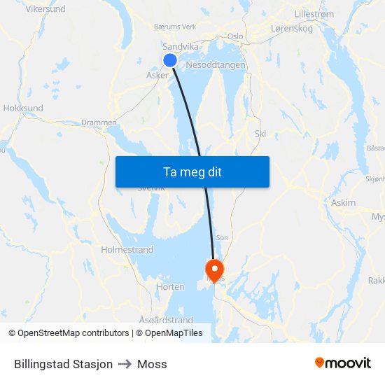 Billingstad Stasjon to Moss map