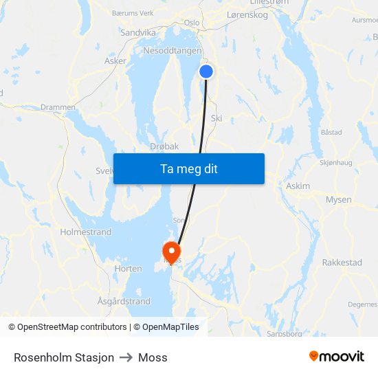 Rosenholm Stasjon to Moss map