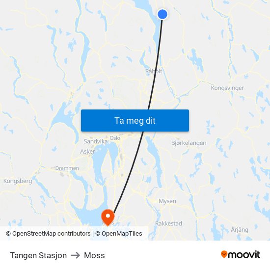 Tangen Stasjon to Moss map