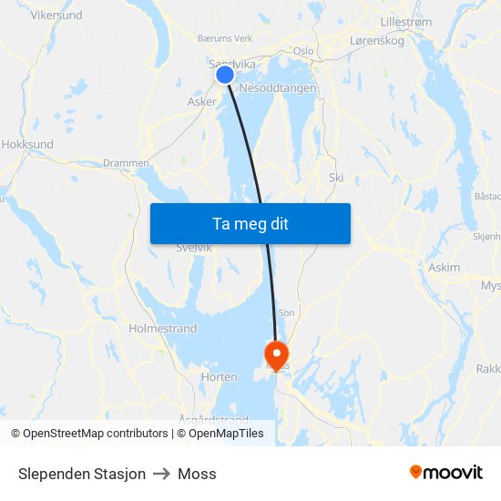 Slependen Stasjon to Moss map