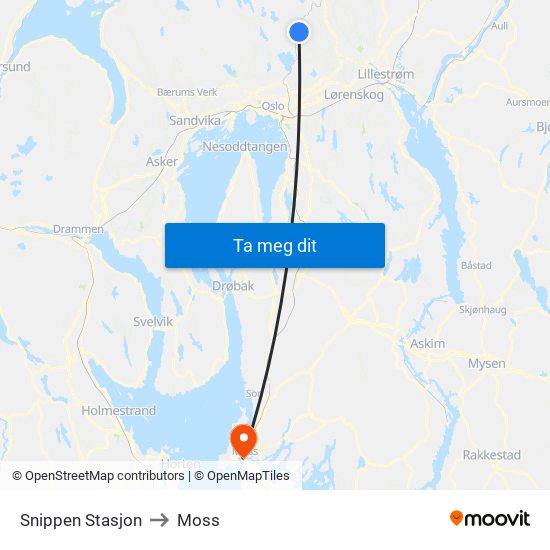 Snippen Stasjon to Moss map