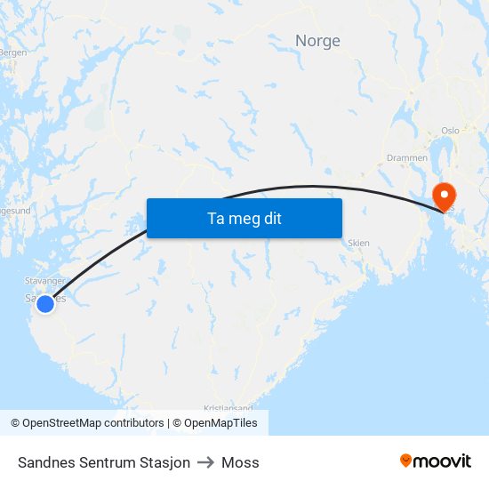 Sandnes Sentrum Stasjon to Moss map