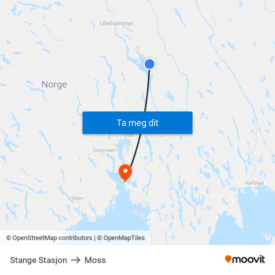 Stange Stasjon to Moss map