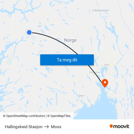 Hallingskeid Stasjon to Moss map