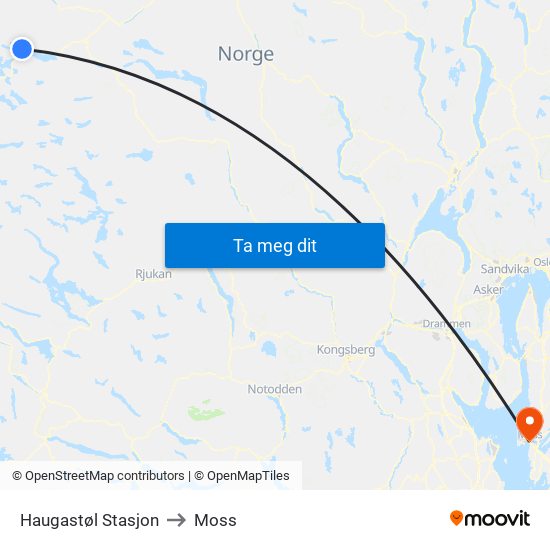 Haugastøl Stasjon to Moss map