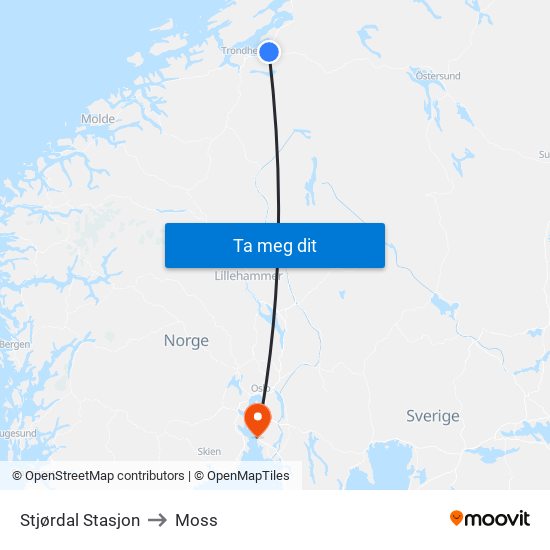 Stjørdal Stasjon to Moss map