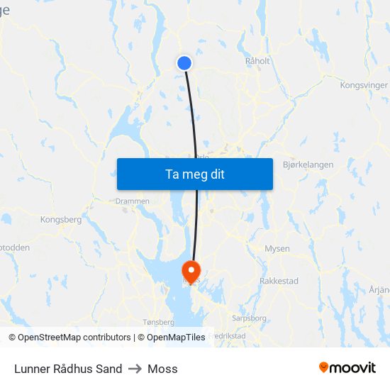 Lunner Rådhus Sand to Moss map