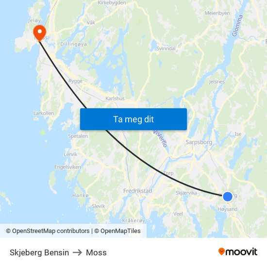 Skjeberg Bensin to Moss map