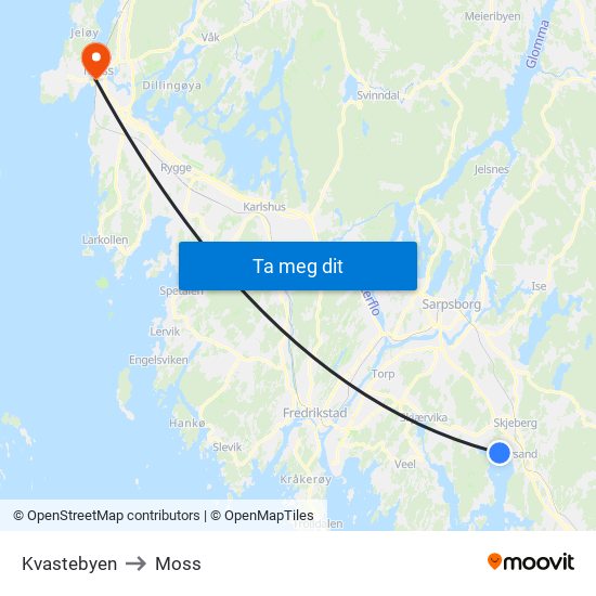 Kvastebyen to Moss map