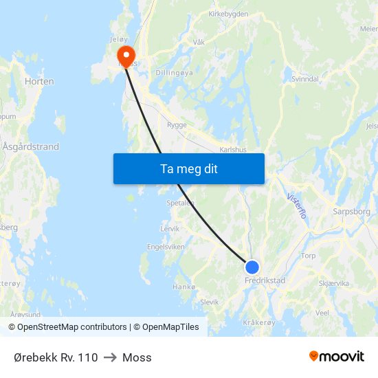 Ørebekk Rv. 110 to Moss map