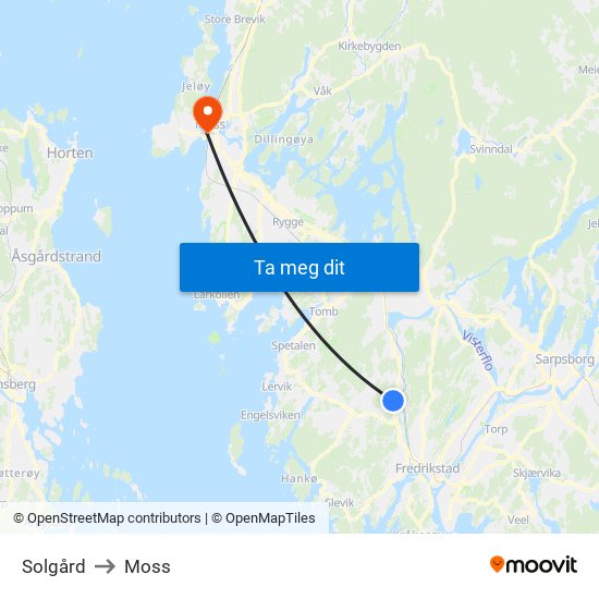 Solgård to Moss map