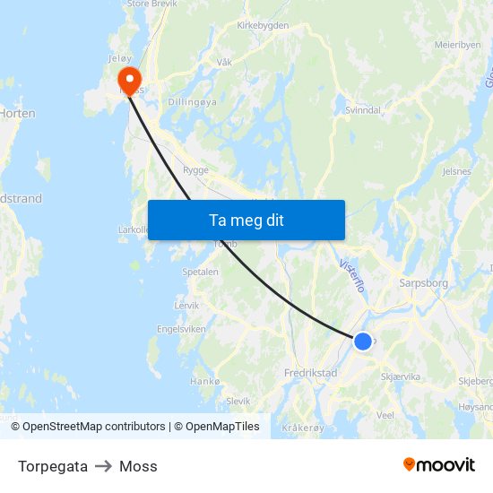 Torpegata to Moss map