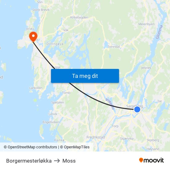 Borgermesterløkka to Moss map