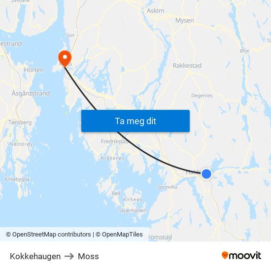 Kokkehaugen to Moss map