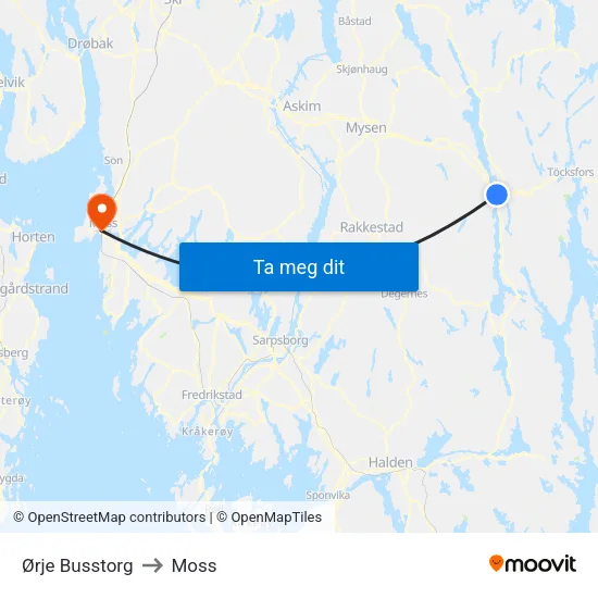 Ørje Busstorg to Moss map