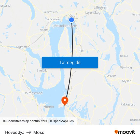 Hovedøya to Moss map