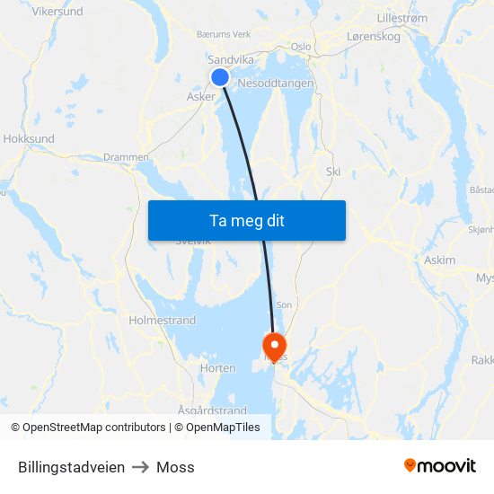 Billingstadveien to Moss map