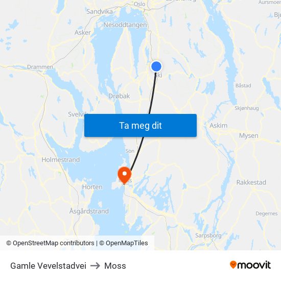 Gamle Vevelstadvei to Moss map