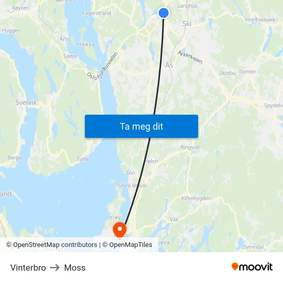 Vinterbro to Moss map