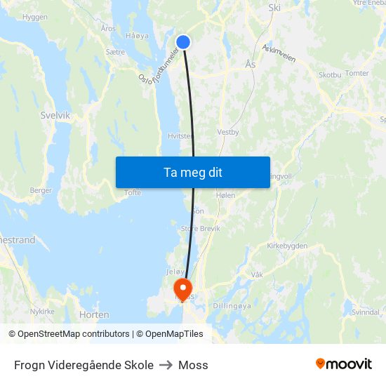 Frogn Videregående Skole to Moss map