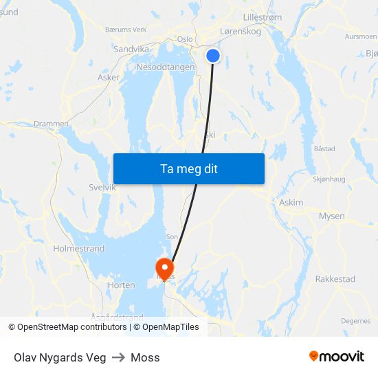Olav Nygards Veg to Moss map