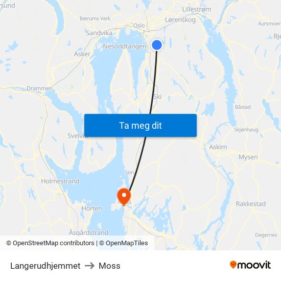 Langerudhjemmet to Moss map