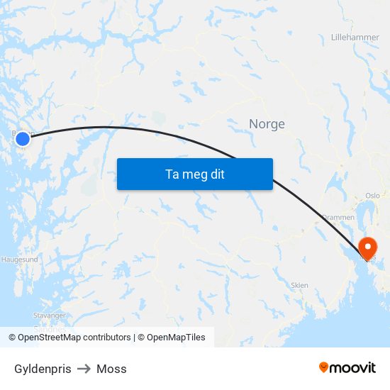 Gyldenpris to Moss map